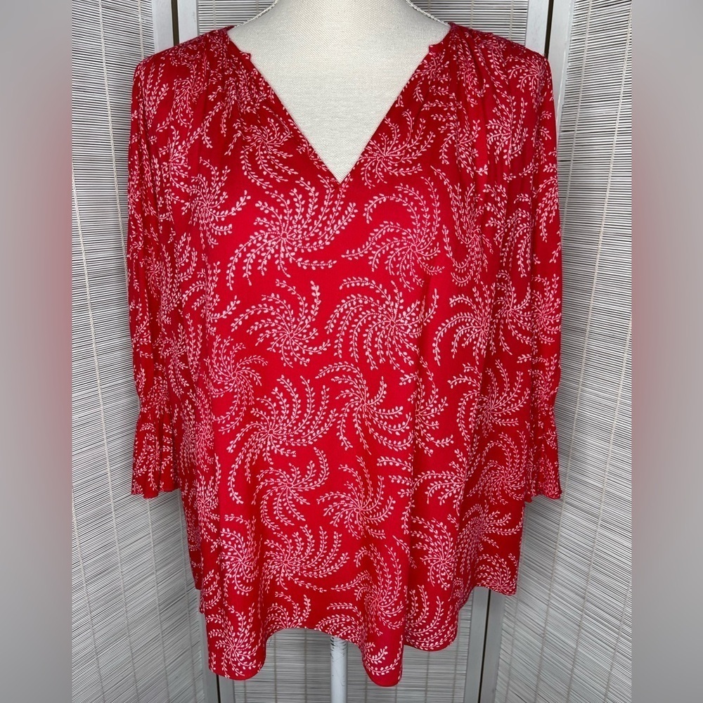 Ba&sh Chik Rose Red White Leaf Print Viscose Flutter Sleeve Blouse Size 6